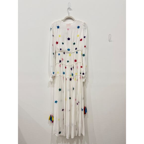 NWT Rococo Sand Stellar Star Sequin Chiffon Boho Maxi Dress White Womens Size XS - Picture 5 of 7